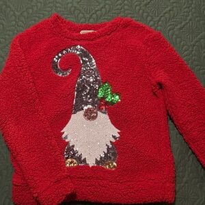 Cozy Red Womens Sweater with Sequin Gnome Design